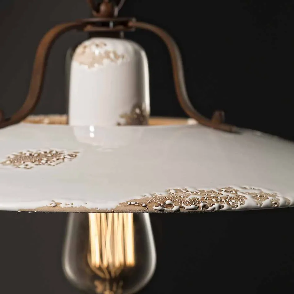 Lampadario country in ceramica e metallo Monica Ferroluce Viadurini