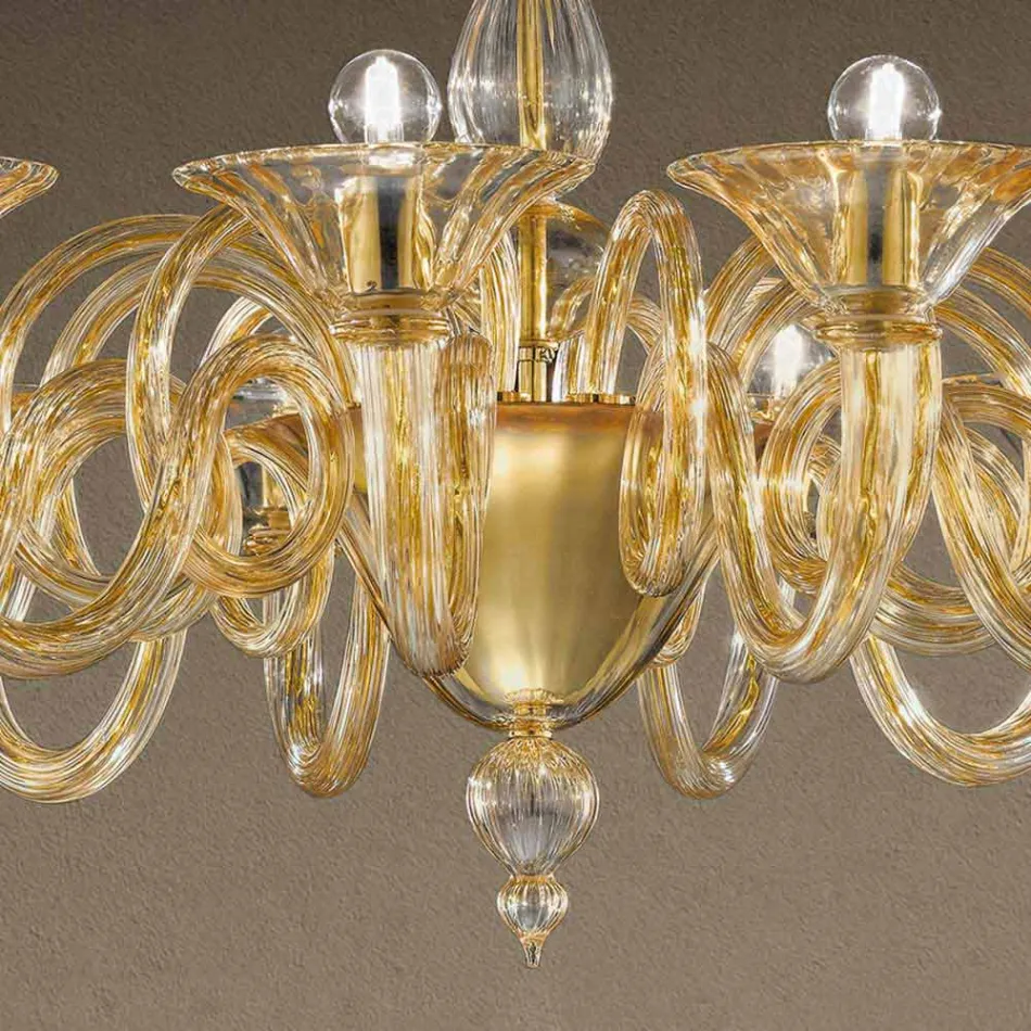 Lampadario da 12 Luci Fatto a Mano in Vetro Veneziano Made in Italy - Margherita Viadurini