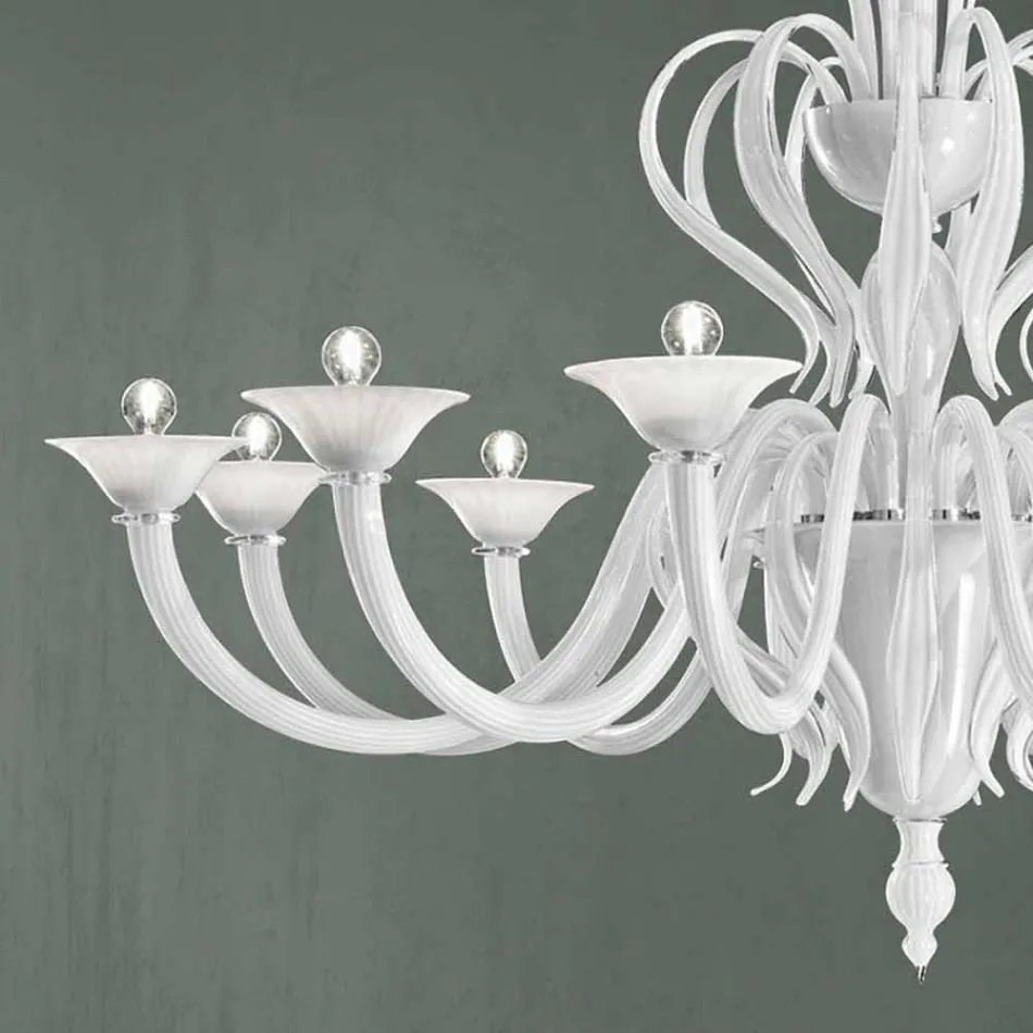 Lampadario da 12 Luci in Vetro di Venezia Realizzato a Mano in Italia - Agustina Viadurini