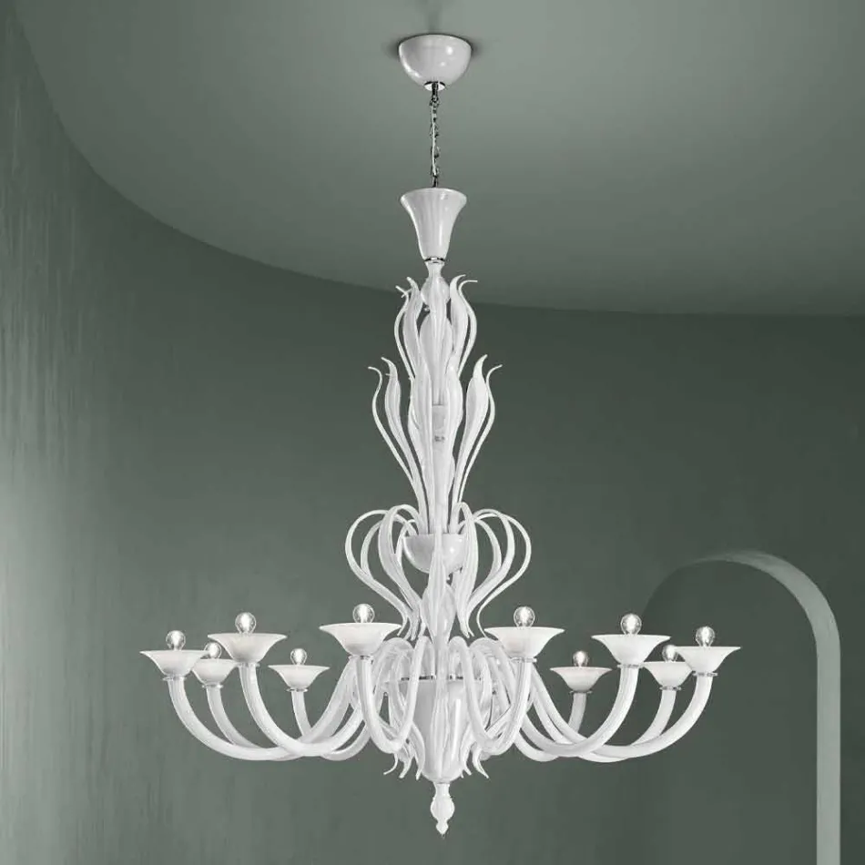 Lampadario da 12 Luci in Vetro di Venezia Realizzato a Mano in Italia - Agustina Viadurini