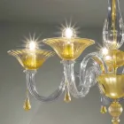 Lampadario da 5 Luci in Vetro di Venezia, Fatto a Mano in Italia - Margherita Viadurini