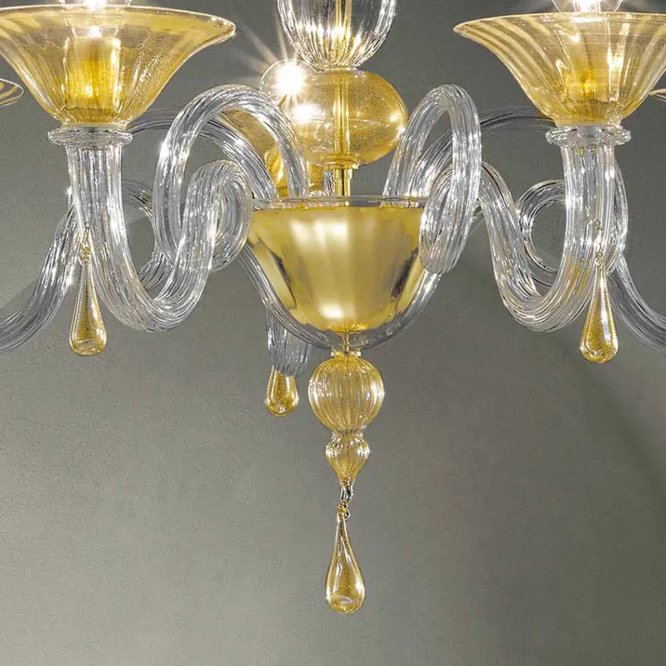 Lampadario da 5 Luci in Vetro di Venezia, Fatto a Mano in Italia - Margherita Viadurini