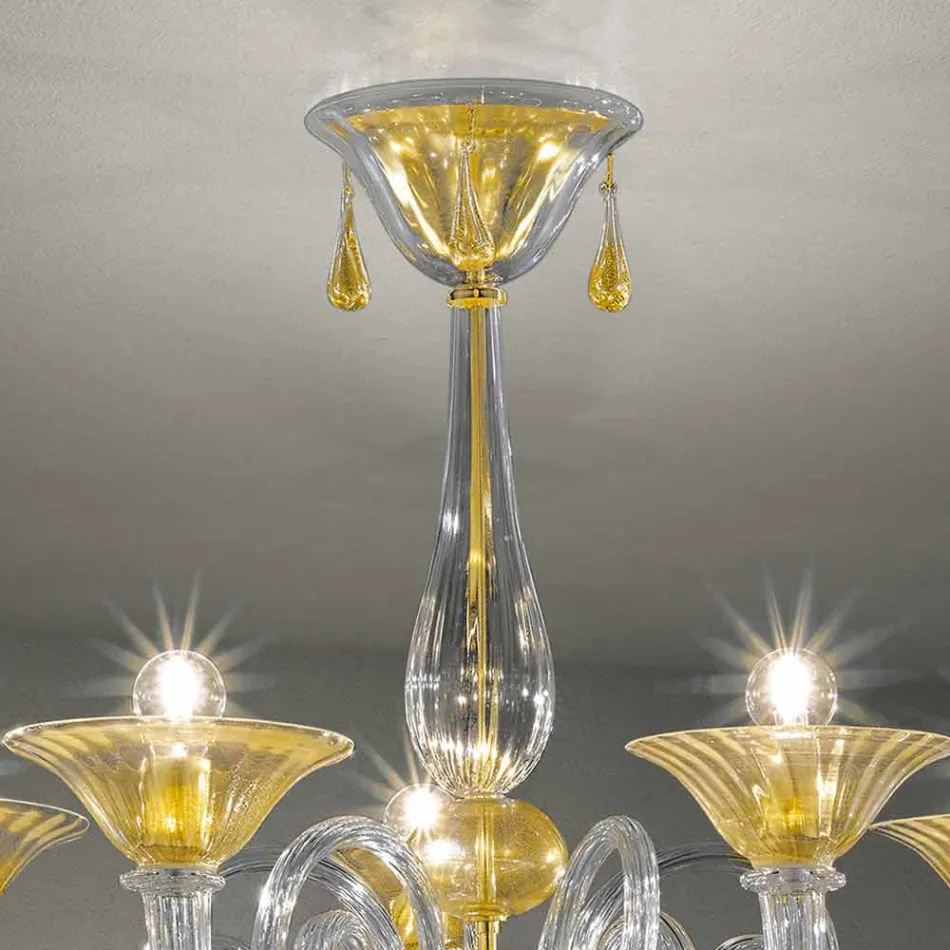 Lampadario da 5 Luci in Vetro di Venezia, Fatto a Mano in Italia - Margherita Viadurini