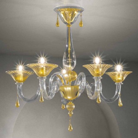 Lampadario da 5 Luci in Vetro di Venezia, Fatto a Mano in Italia - Margherita Viadurini