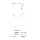 Lampadario Decentrato Due Lumi in Vetro Artigianale Made in Italy - Soffio Viadurini