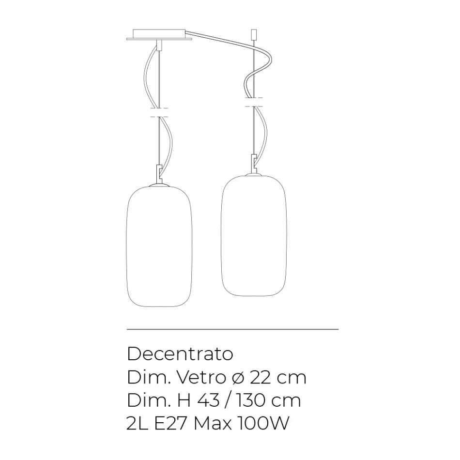 Lampadario Decentrato Due Lumi in Vetro Artigianale Made in Italy - Soffio Viadurini
