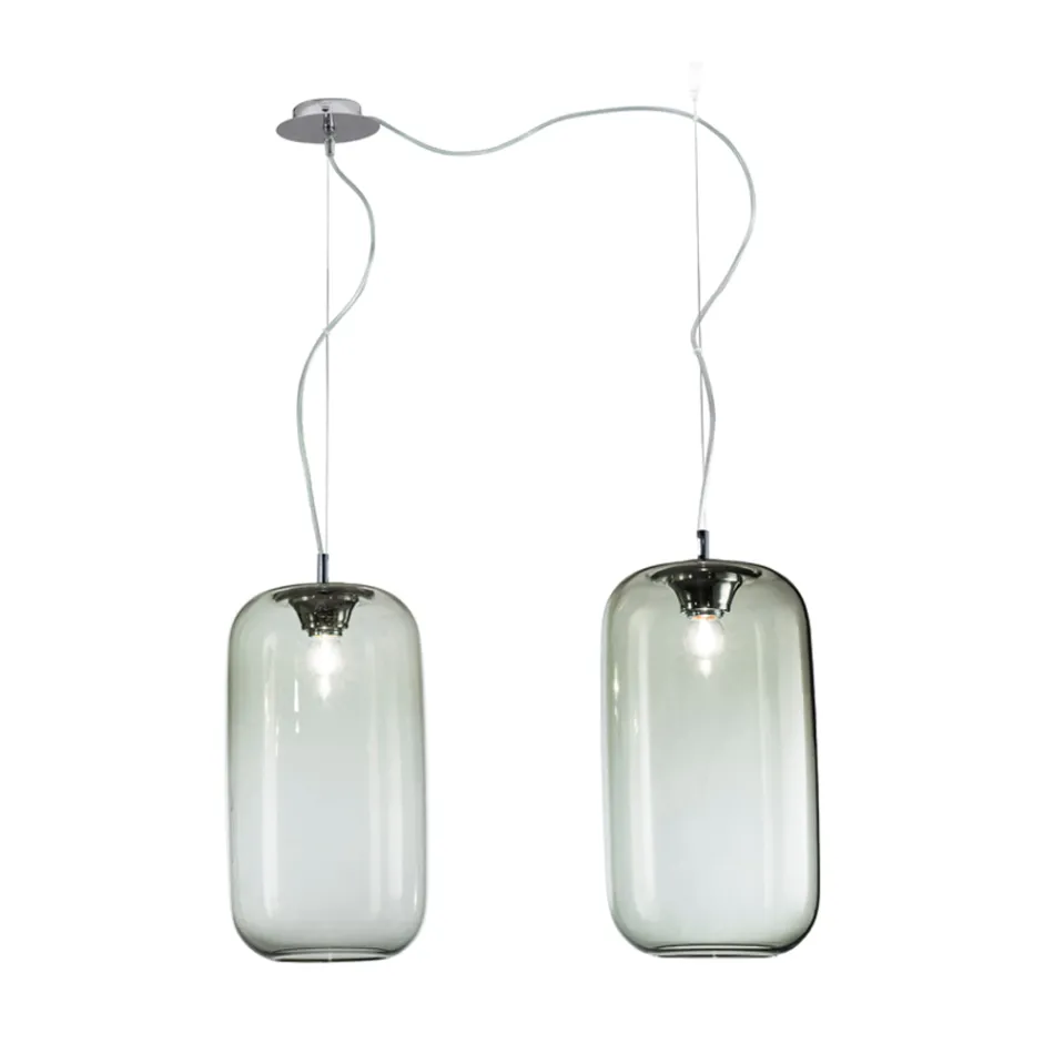 Lampadario Decentrato Due Lumi in Vetro Artigianale Made in Italy - Soffio Viadurini
