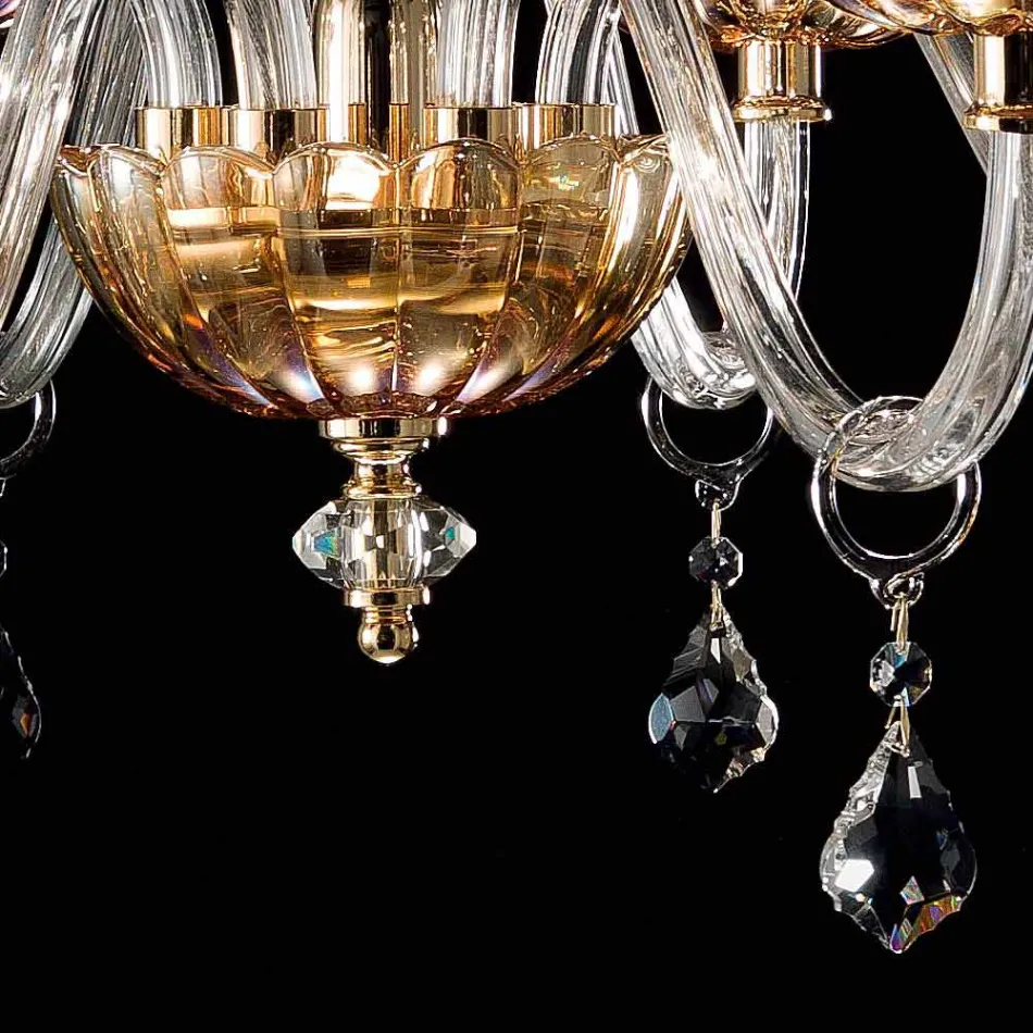 Lampadario design classico a 6 luci in vetro e cristallo Belle Viadurini