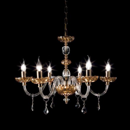 Lampadario design classico a 6 luci in vetro e cristallo Belle Viadurini