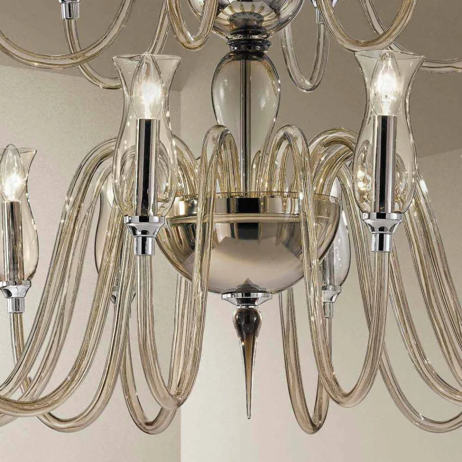Lampadario Fatto a Mano a 18 Luci in Vetro di Venezia Made in Italy - Vittoria Viadurini