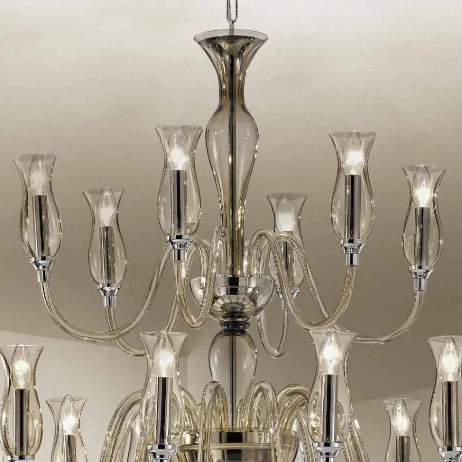 Lampadario Fatto a Mano a 18 Luci in Vetro di Venezia Made in Italy - Vittoria Viadurini