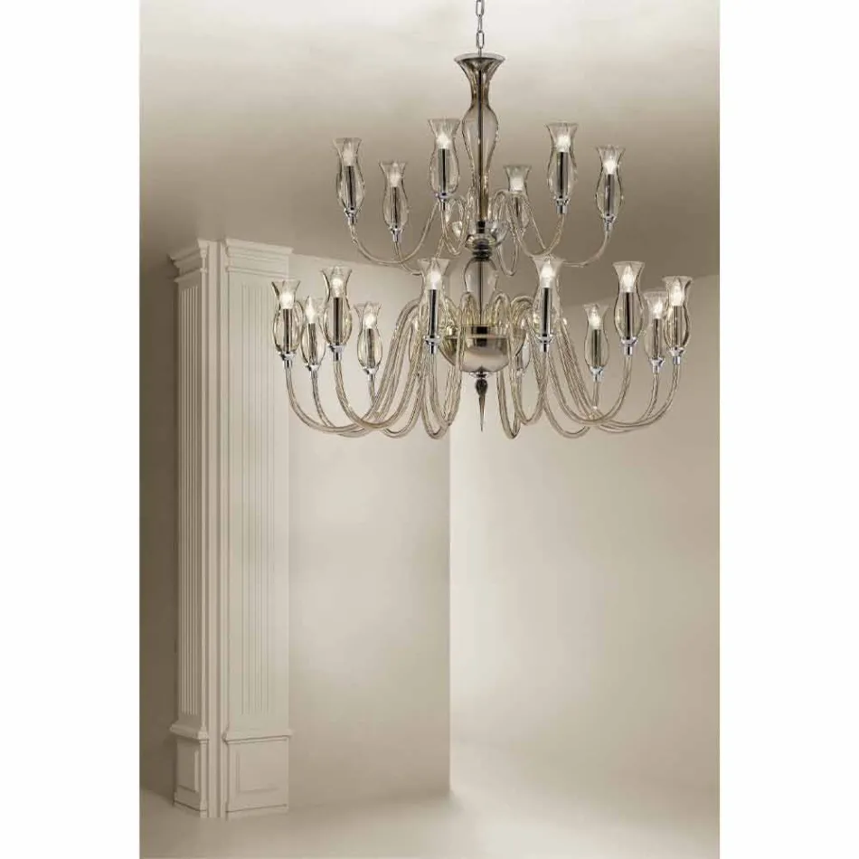 Lampadario Fatto a Mano a 18 Luci in Vetro di Venezia Made in Italy - Vittoria Viadurini
