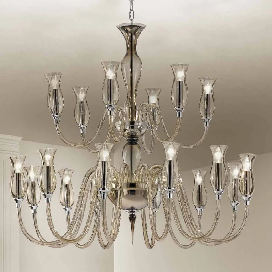 Lampadario Fatto a Mano a 18 Luci in Vetro di Venezia Made in Italy - Vittoria Viadurini