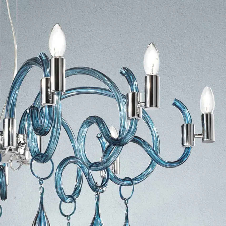 Lampadario Fatto a Mano a 9 Luci in Vetro Veneziano Made in Italy - Bernadette Viadurini