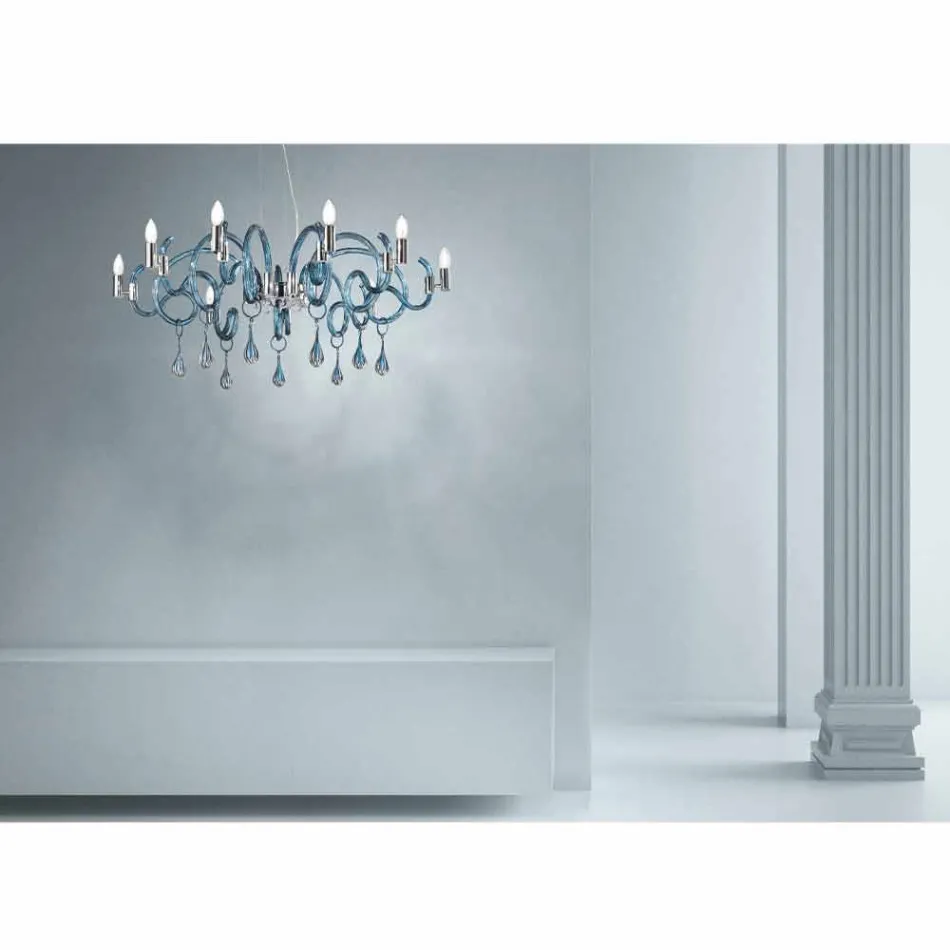 Lampadario Fatto a Mano a 9 Luci in Vetro Veneziano Made in Italy - Bernadette Viadurini