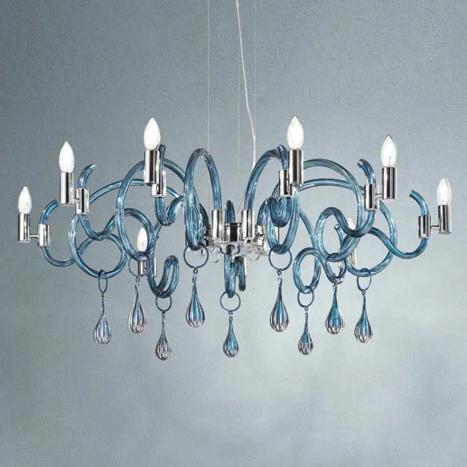 Lampadario Fatto a Mano a 9 Luci in Vetro Veneziano Made in Italy - Bernadette Viadurini