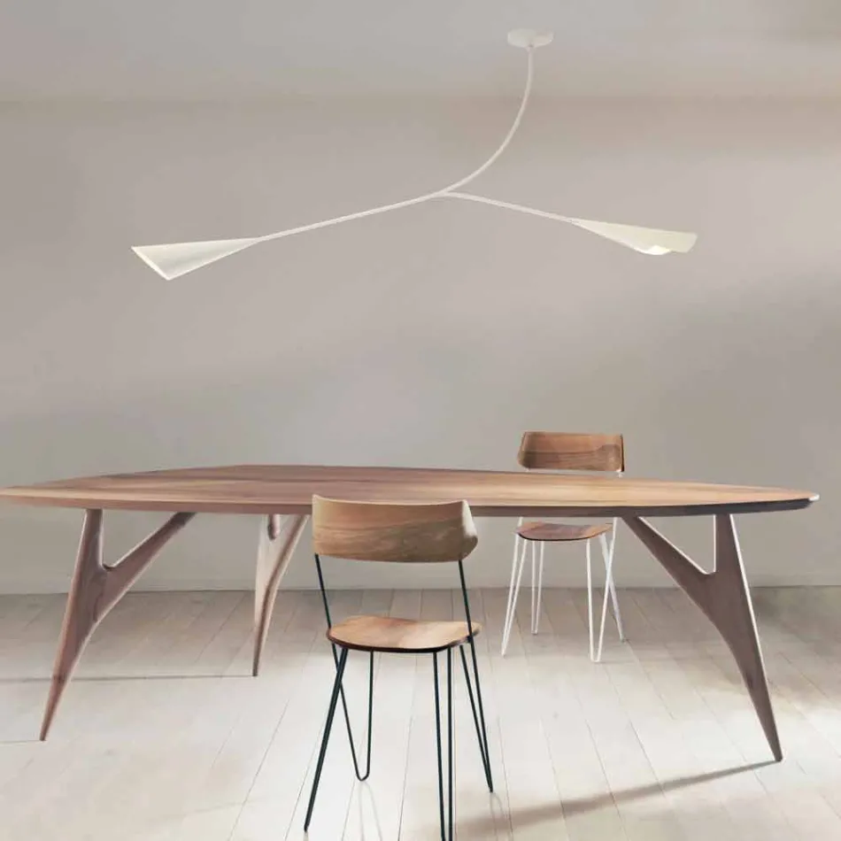 Lampadario in Acciaio Verniciato Bianco Fatto a Mano Made in Italy - Elica Viadurini