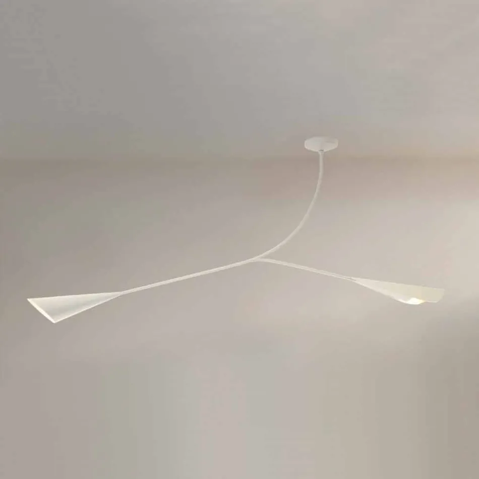 Lampadario in Acciaio Verniciato Bianco Fatto a Mano Made in Italy - Elica Viadurini
