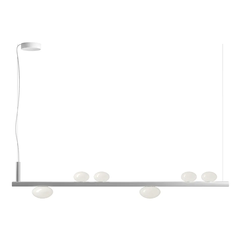 Lampadario in Alluminio e Luce in Vetro Soffiato Bianco - Alma Viadurini