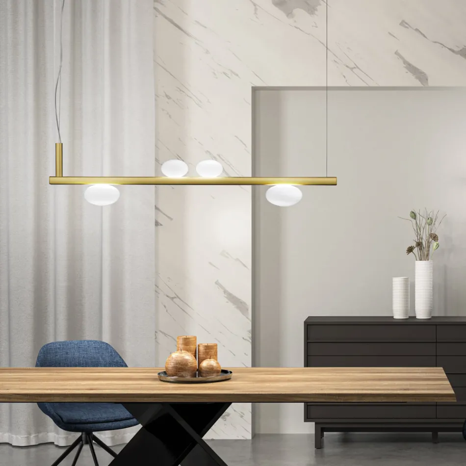 Lampadario in Alluminio e Luce in Vetro Soffiato Bianco - Alma Viadurini