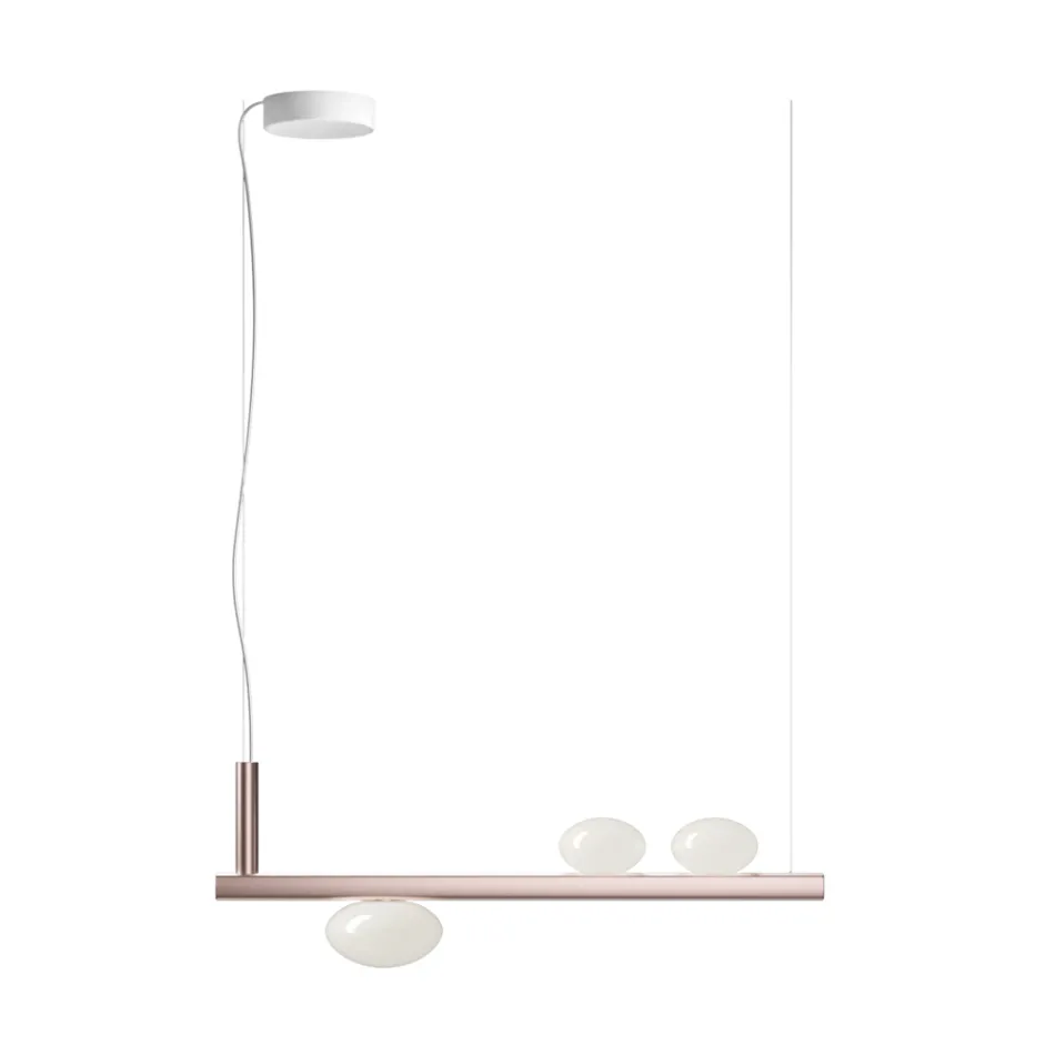 Lampadario in Alluminio e Luce in Vetro Soffiato Bianco - Alma Viadurini