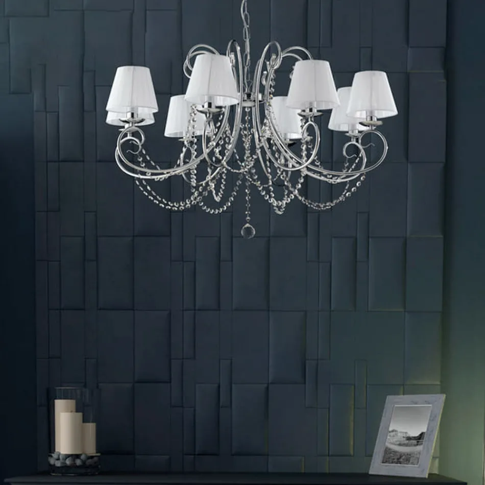 Lampadario in Ferro Cromato con Paralumi Made in Italy per Arredare L’interno - Praga Viadurini