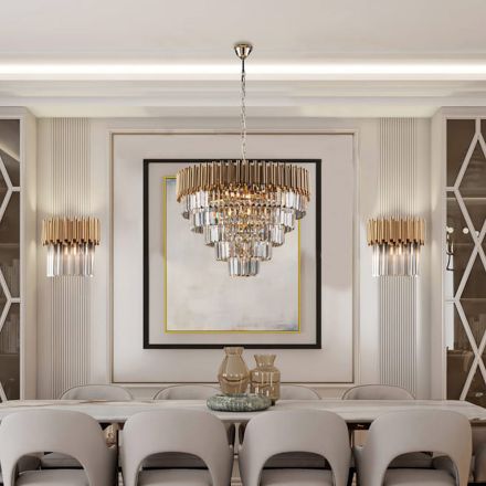 Lampadario in Ferro Dorato con Strass Made in Italy per Arredare L’interno - Parigi Viadurini