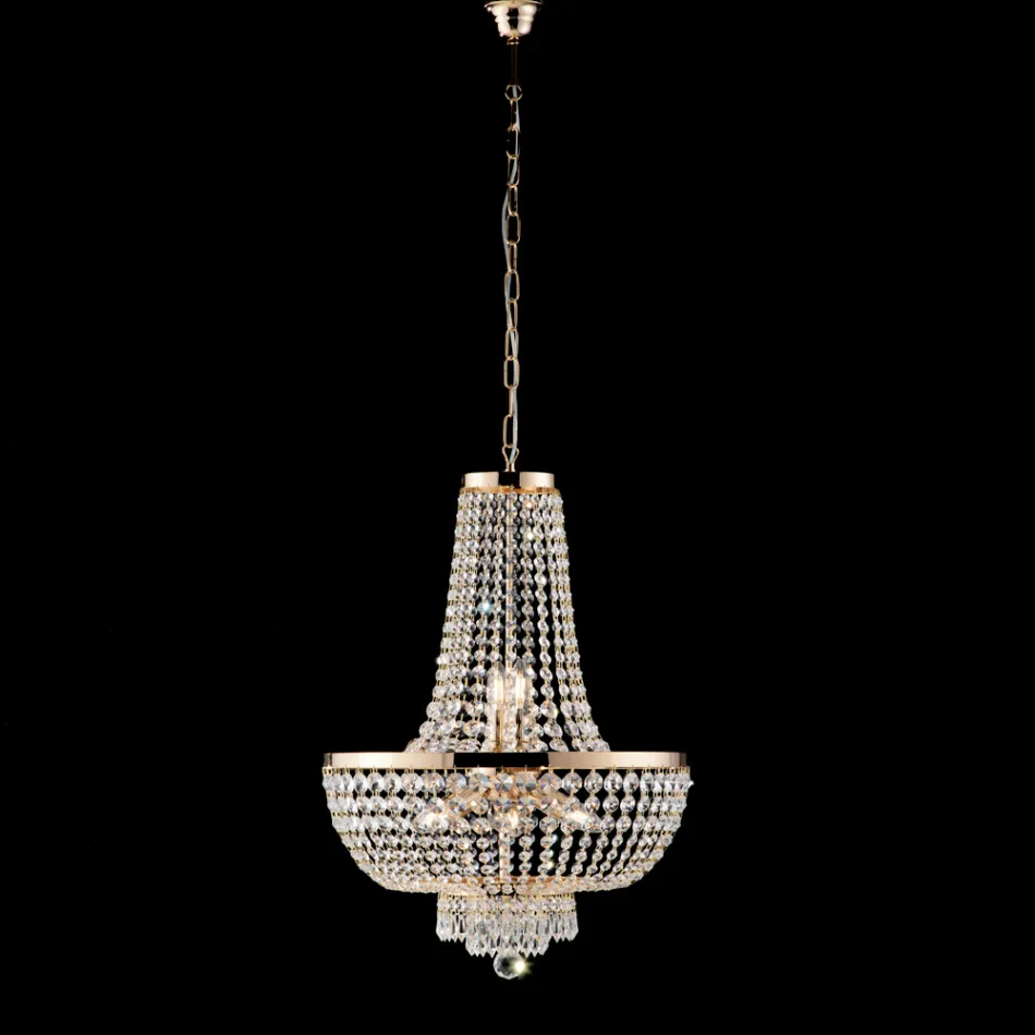 Lampadario in Ferro e Dorato con Strass Made in Italy per Arredare L’interno - Austria Viadurini