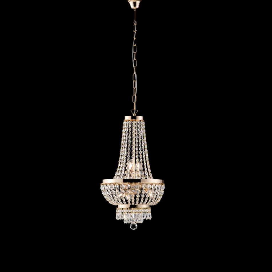 Lampadario in Ferro e Dorato con Strass Made in Italy per Arredare L’interno - Austria Viadurini