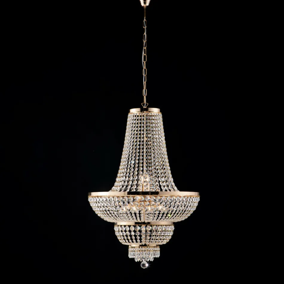 Lampadario in Ferro e Dorato con Strass Made in Italy per Arredare L’interno - Austria Viadurini