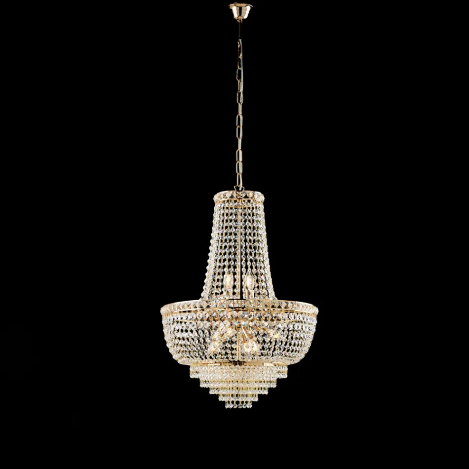 Lampadario in Ferro e Dorato con Strass Made in Italy per Arredare L’interno - Baviera Viadurini