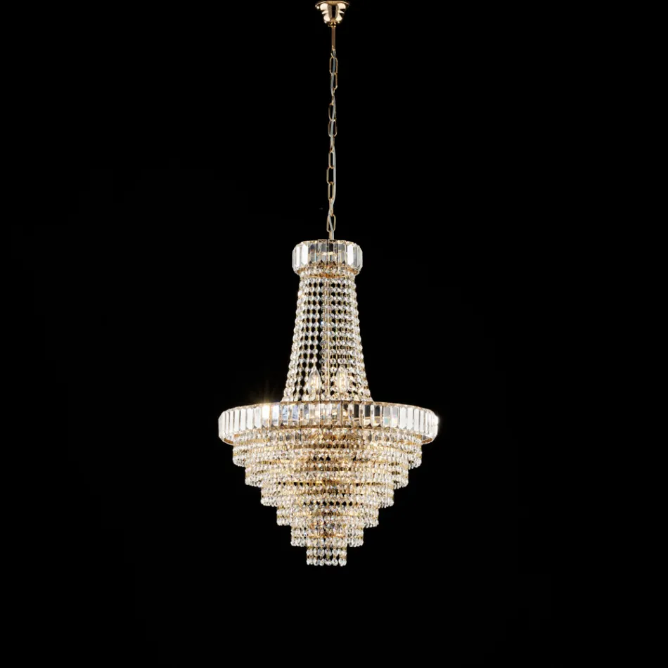 Lampadario in Ferro e Dorato con Strass Made in Italy per Arredare L’interno - Kiev Viadurini