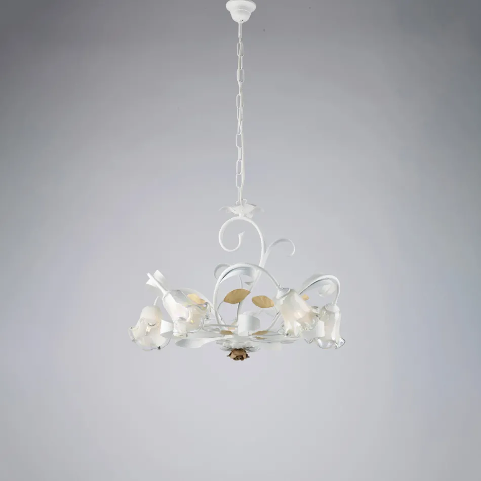 Lampadario in Ferro Laccato Avorio Decape Made in Italy per Arredare L’interno - Marrakech Viadurini