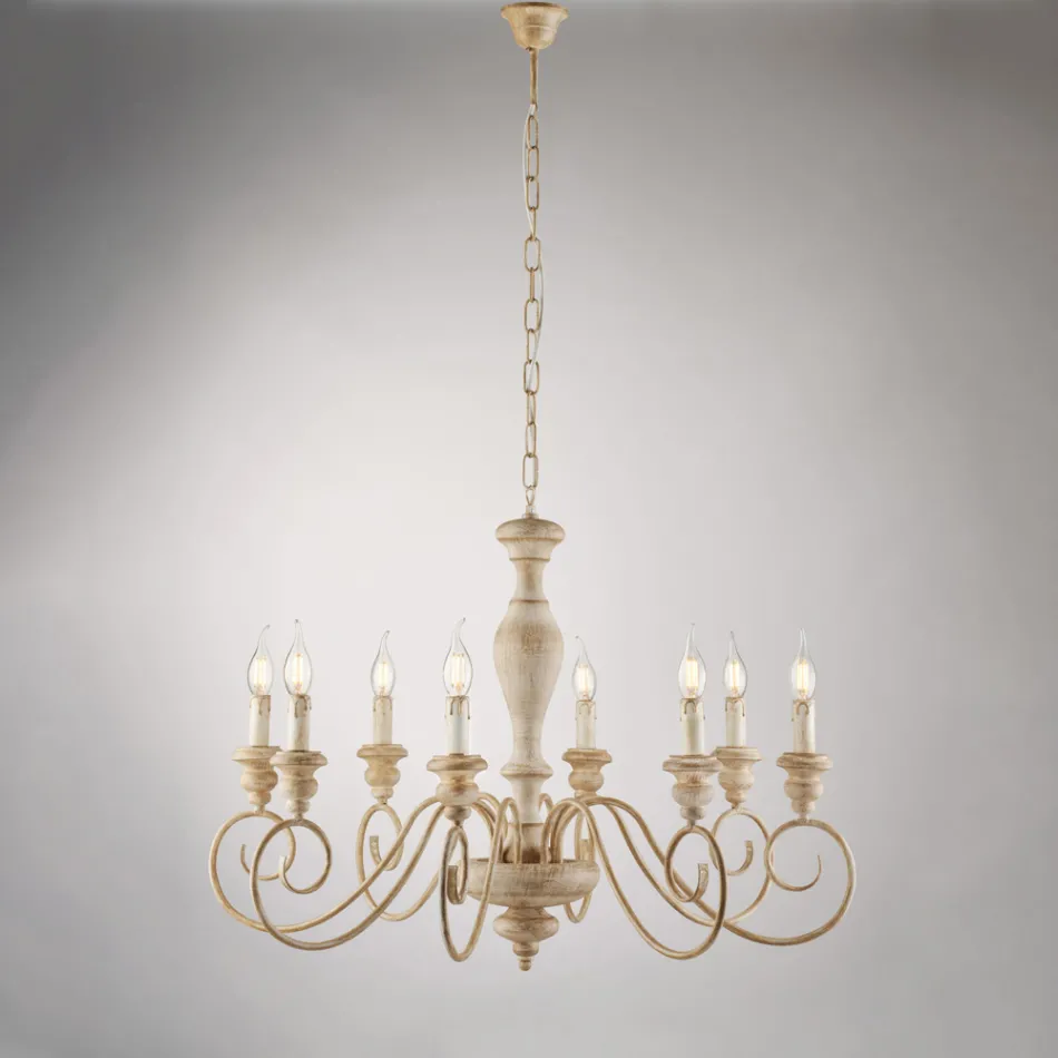 Lampadario in Legno e Ferro Laccato Made in Italy per Arredare L’interno - Toscana Viadurini