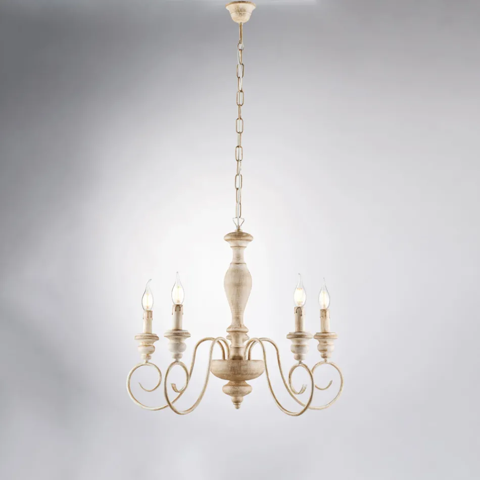 Lampadario in Legno e Ferro Laccato Made in Italy per Arredare L’interno - Toscana Viadurini
