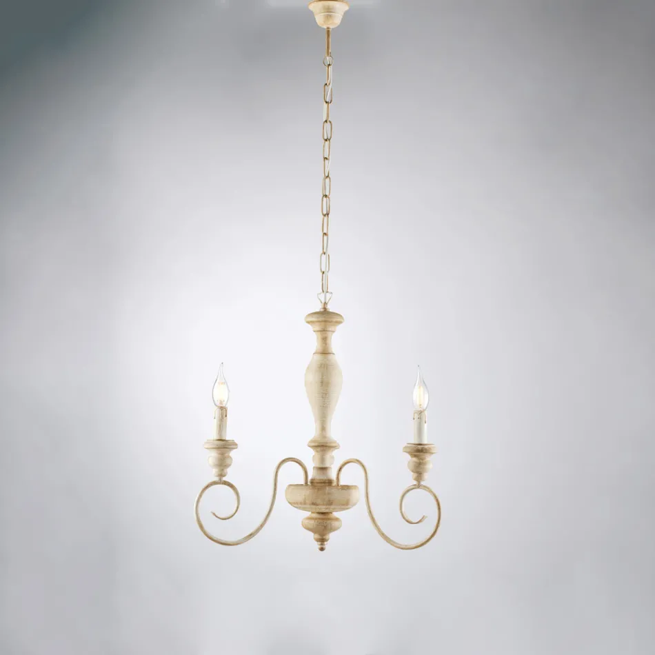 Lampadario in Legno e Ferro Laccato Made in Italy per Arredare L’interno - Toscana Viadurini