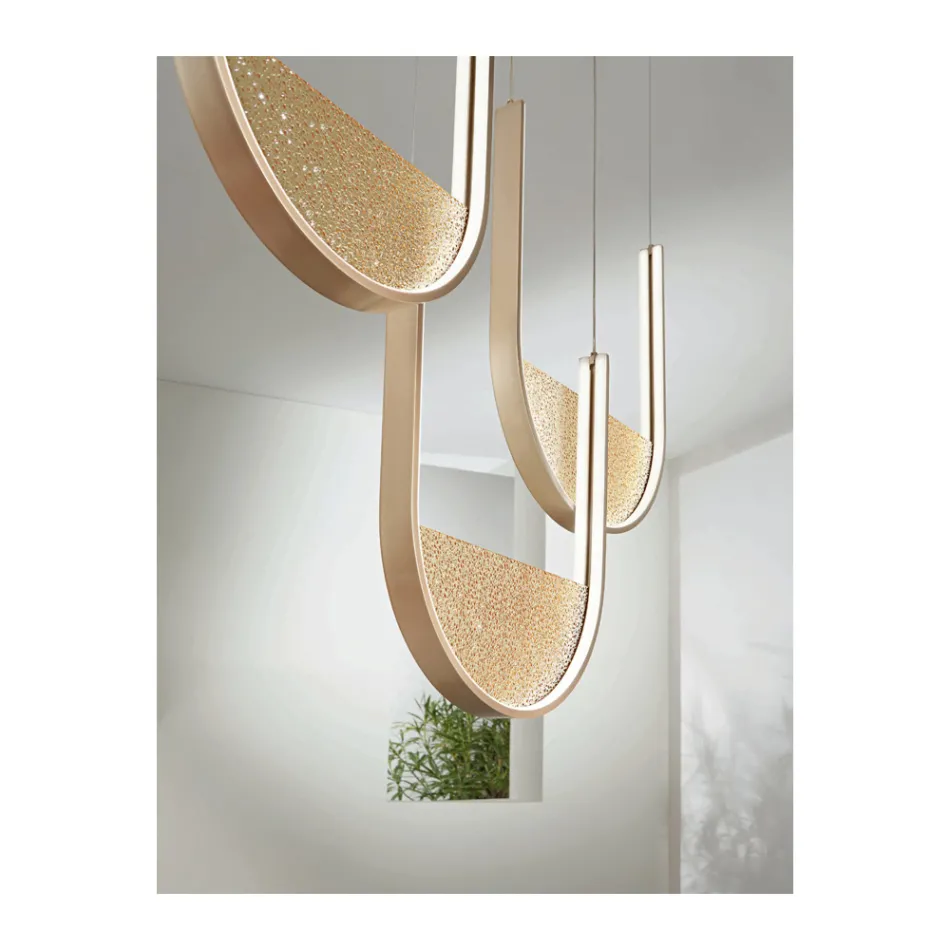Lampadario in Metallo con Inserto Amovibile in Vetro Granigliato - Catalpa Viadurini