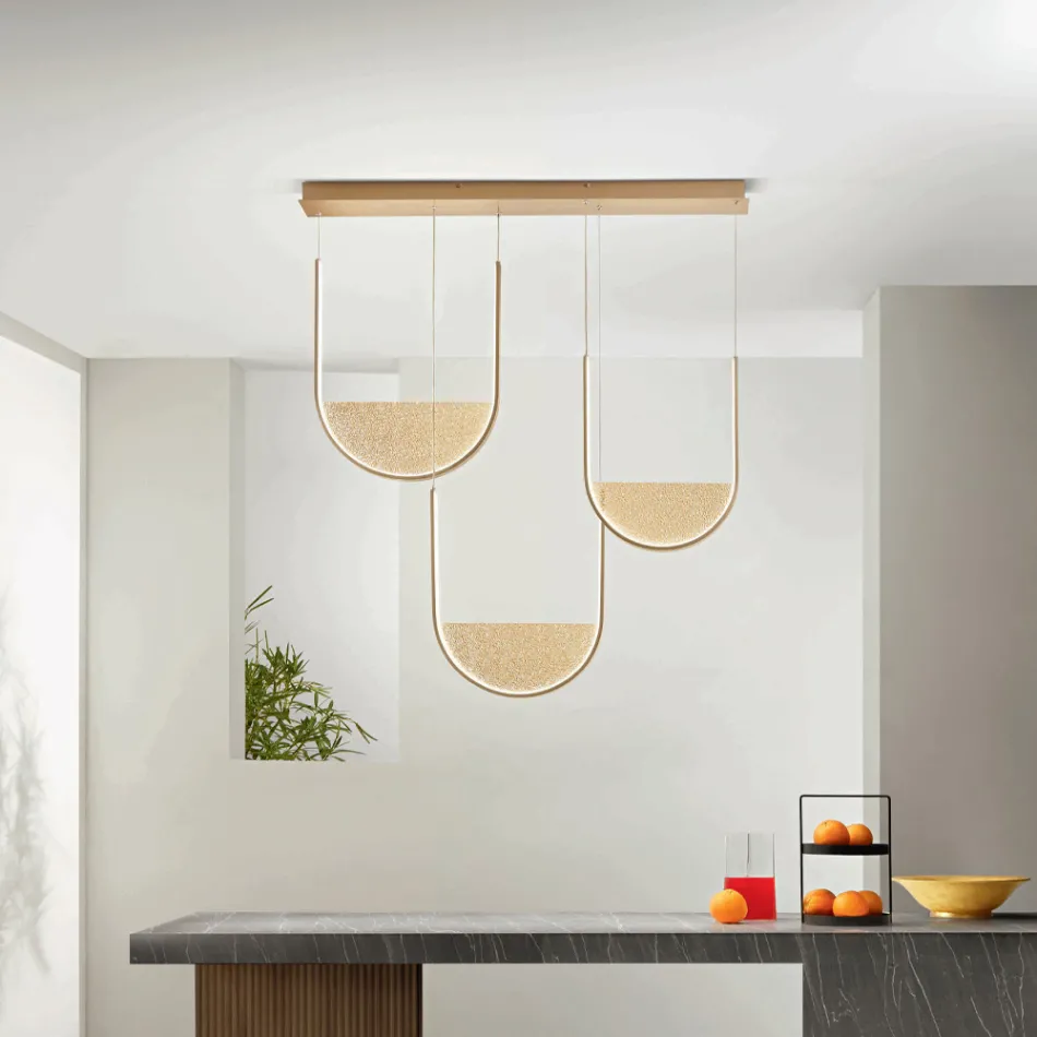 Lampadario in Metallo con Inserto Amovibile in Vetro Granigliato - Catalpa Viadurini