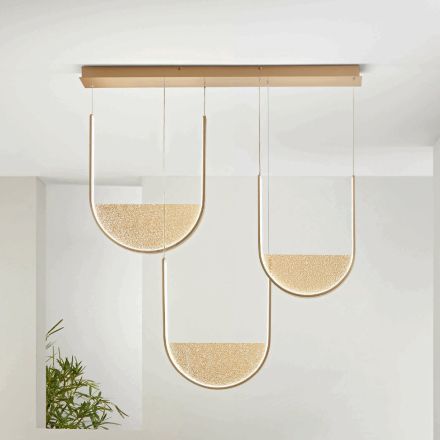 Lampadario in Metallo con Inserto Amovibile in Vetro Granigliato - Catalpa Viadurini