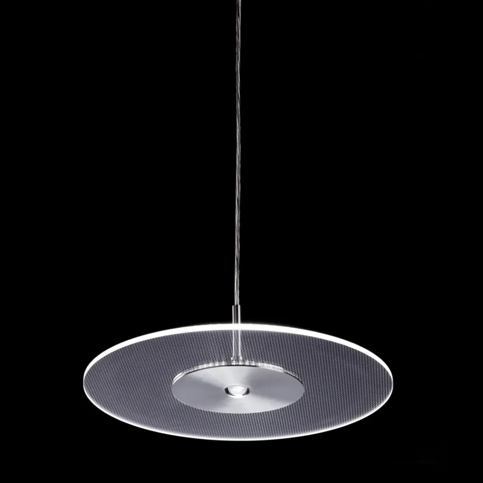 Lampadario in Metallo e Diffusore in Plexiglass Micro-Puntinato - Nora Viadurini