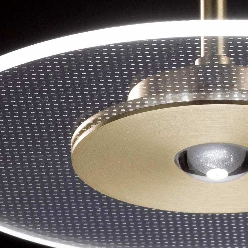 Lampadario in Metallo e Diffusore in Plexiglass Micro-Puntinato - Nora Viadurini