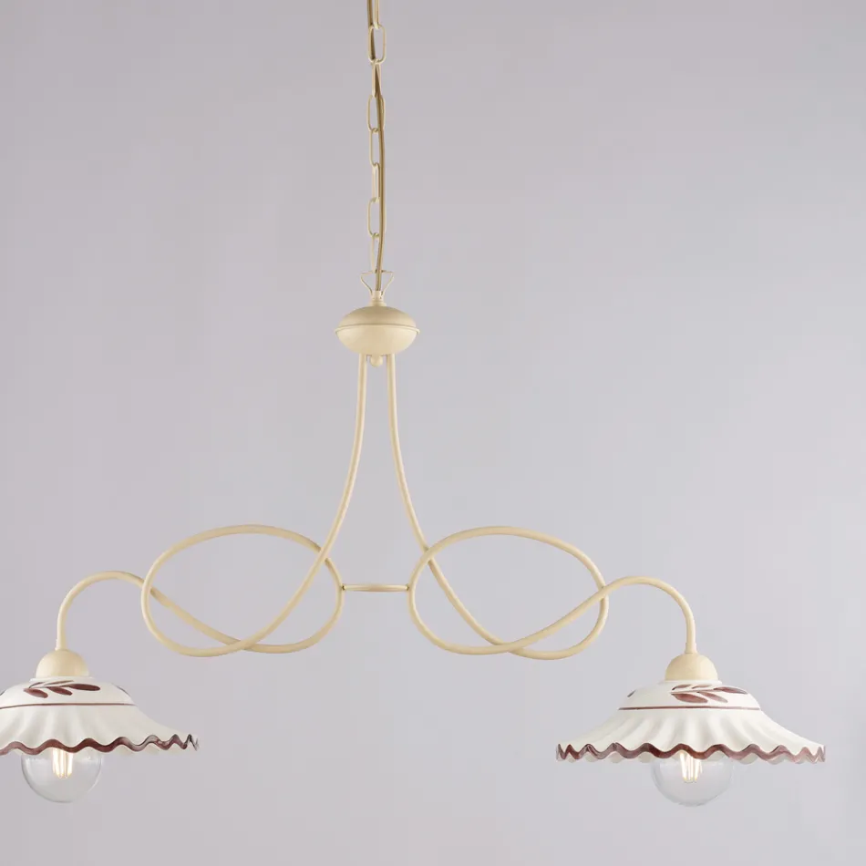 Lampadario in Metallo in Ceramica Bianco 2 Luci per Interni - Polaris Viadurini