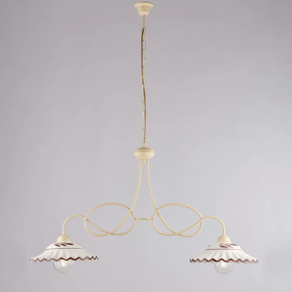 Lampadario in Metallo in Ceramica Bianco 2 Luci per Interni - Polaris Viadurini
