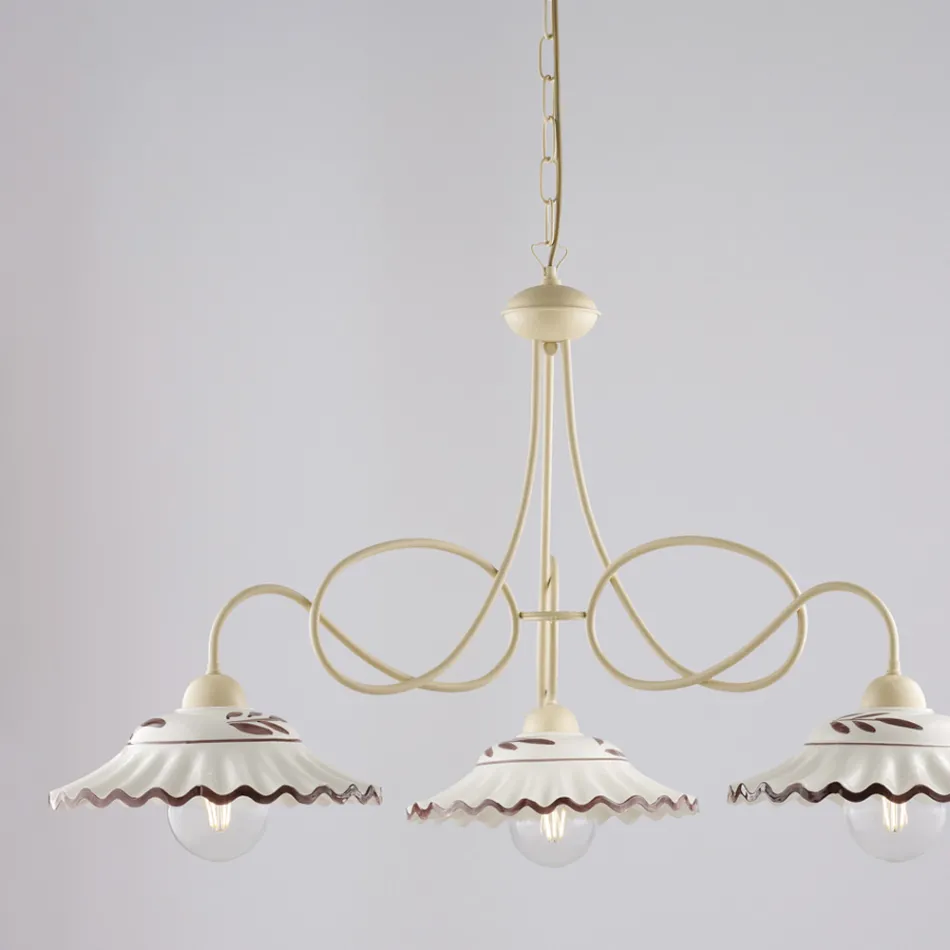 Lampadario in Metallo in Ceramica Bianco 3 Luci per Interni - Polaris Viadurini