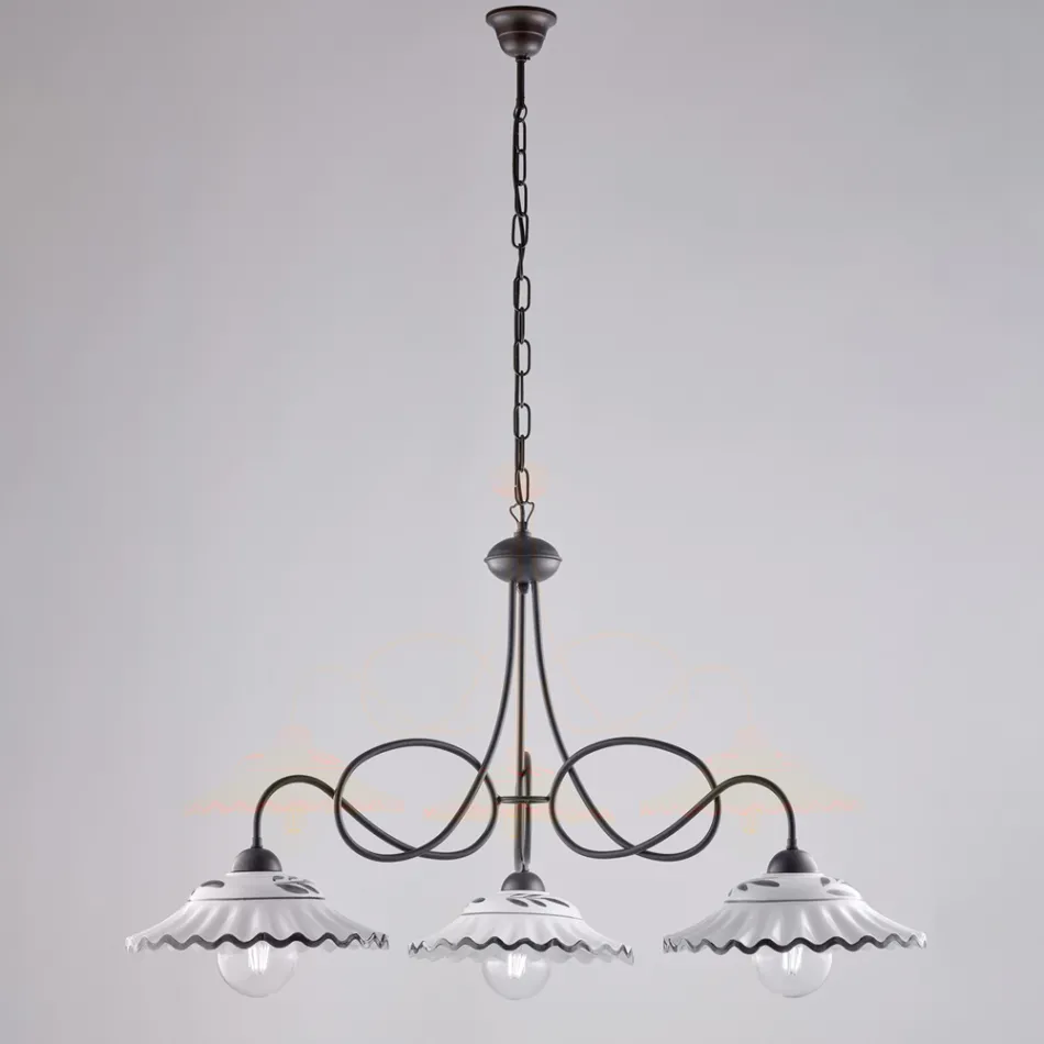 Lampadario in Metallo in Ceramica Bianco 3 Luci per Interni - Polaris Viadurini