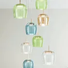 Lampadario in Metallo Verniciato Color Oro e Luce LED e Vetro Colorato - Carpino Viadurini