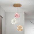 Lampadario in Metallo Verniciato e Vetro Decorato a Righe Concentriche - Bagolaro