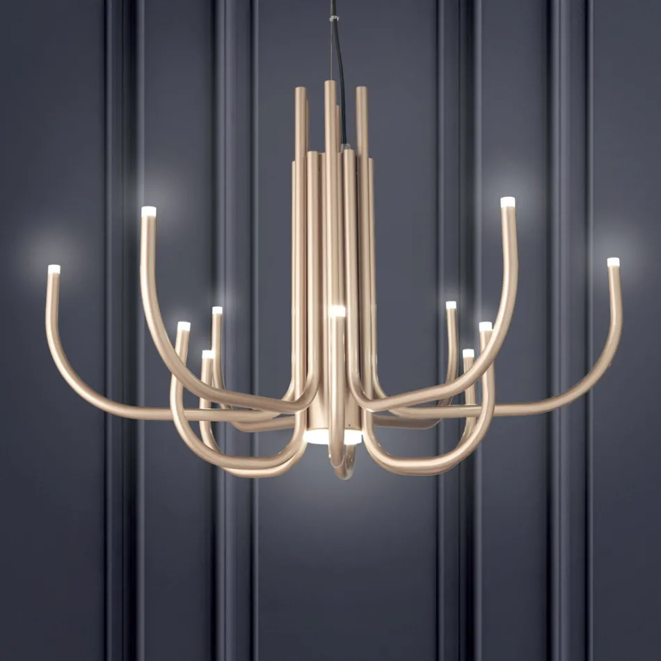 Lampadario LED 13 Luci in Metallo Verniciato Bianco, Nero o Oro  - Scorpio Viadurini