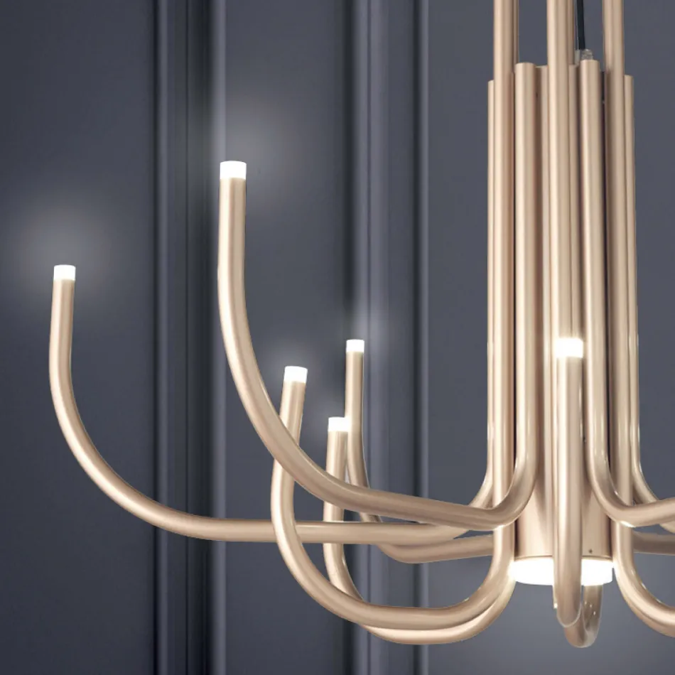 Lampadario LED 13 Luci in Metallo Verniciato Bianco, Nero o Oro  - Scorpio Viadurini