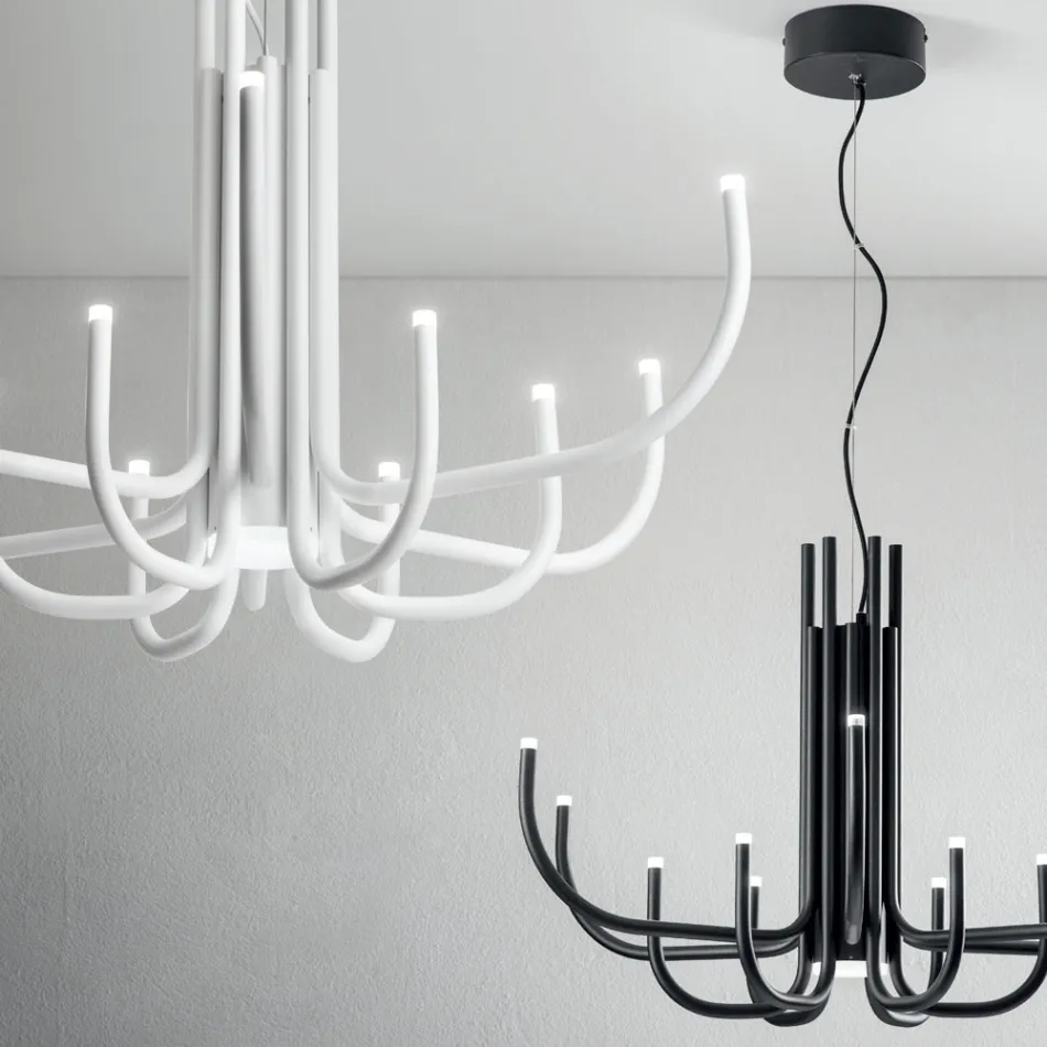 Lampadario LED 13 Luci in Metallo Verniciato Bianco, Nero o Oro  - Scorpio Viadurini